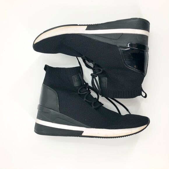 MICHAEL Michael Kors Black Sock Wedge Heel Sneakers - Picture 1 of 11